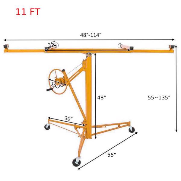 11FT Drywall Lifter Panel Hoist Jack Rolling Caster Construction Lockable 150lbs