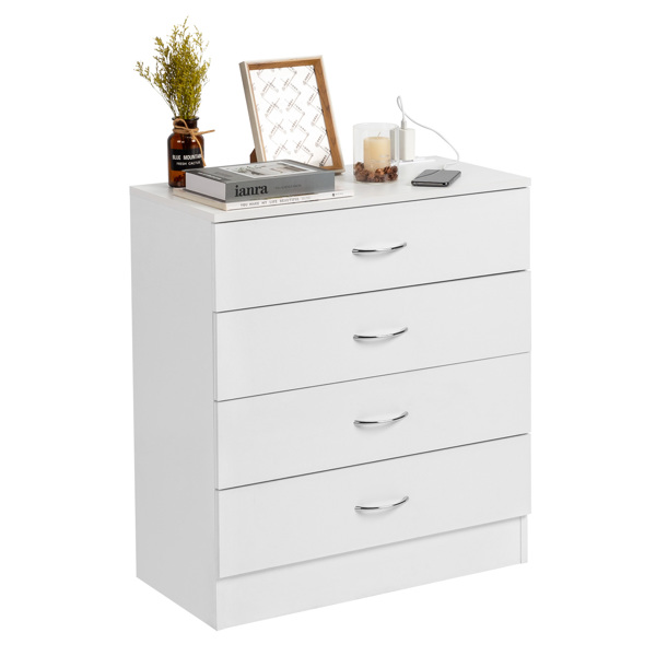 [FCH] PB Wood Simple 4-Drawer Nightstand Dresser with USB Ports & Outlet, White