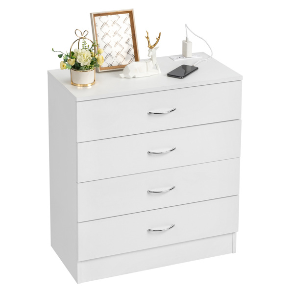 [FCH] PB Wood Simple 4-Drawer Nightstand Dresser with USB Ports & Outlet, White