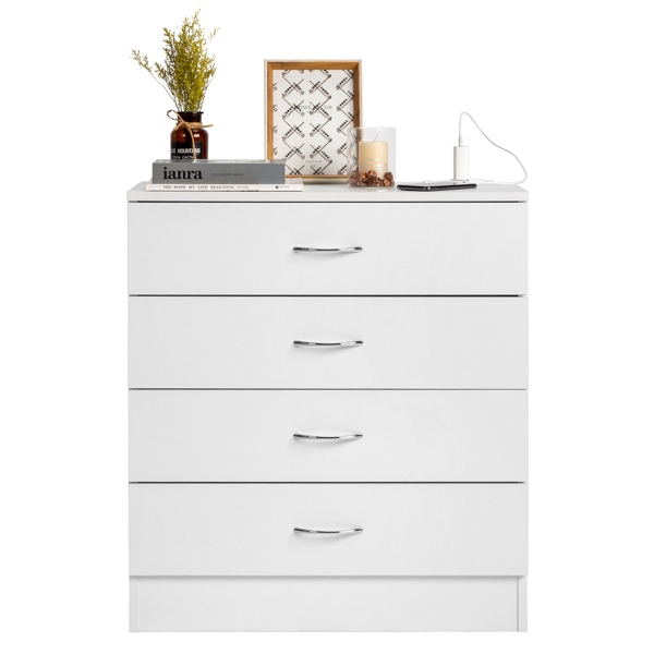 [FCH] PB Wood Simple 4-Drawer Nightstand Dresser with USB Ports & Outlet, White