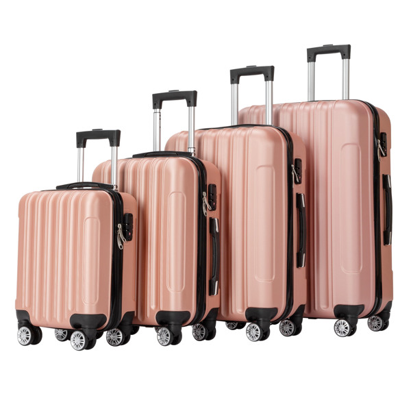 Vertical pattern four-in-one universal wheel with handle trolley case 16in 20in 24in 28in ABS aluminum alloy trolley fashion color - rose gold N101 product upgrade