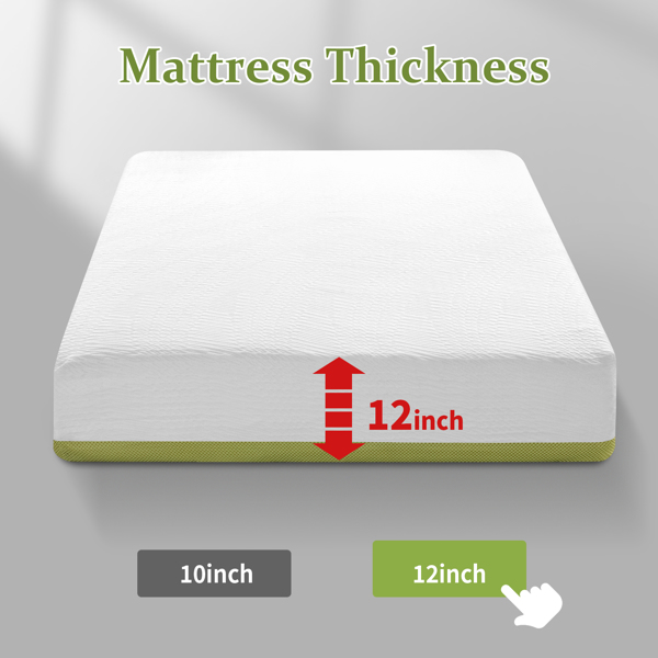 12 Inch Gel Memory Foam Mattress for Cool Sleep, Pressure Relieving, Matrress-in-a-Box, King Size