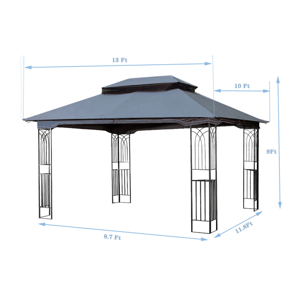 13x10 Outdoor Patio Gazebo Canopy Tent With Ventilated Double Roof And Mosquito Net(Detachable Mesh Screen On All Sides),Suitable for Lawn, Garden, Backyard and Deck,Gray Top [Sale to Temu is Banned.W