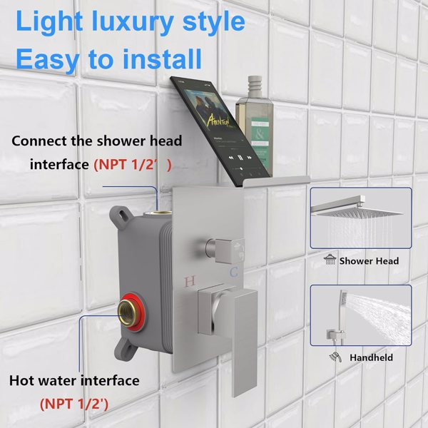 Rainfall Shower System With Storage Rack 10 inch Shower Faucet Set Matte Black with High Pressure with Square Shower Head Luxury Shower Set Wall Mount[Unable to ship on weekends, please place orders w
