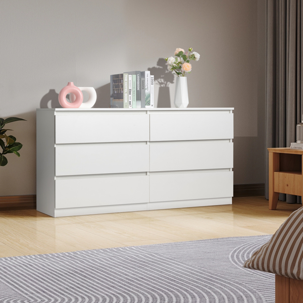 FCH 6 Drawer Double Dresser for Bedroom, Wide Storage Cabinet for Living Room Home Entryway, White