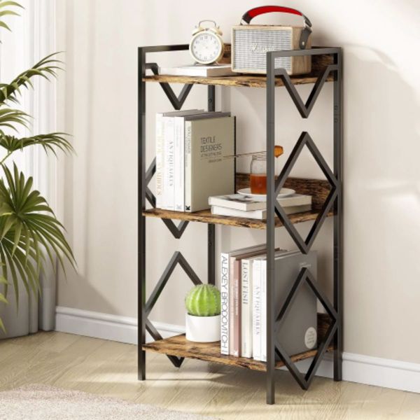 Modern Minimalist Three Tier Metal Bookshelf for Office, Living Room, Bedroom, Black （No shipping on weekends）