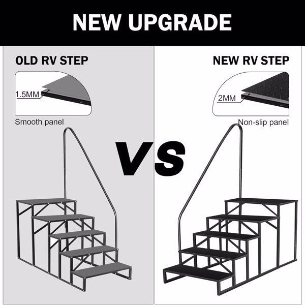 RV Steps with Handrail, 5 Step RV Stairs 660 lbs Load Capacity, Step Ladder with Anti-Slip Panel, Mobile Home Stairs for Travel Trailers