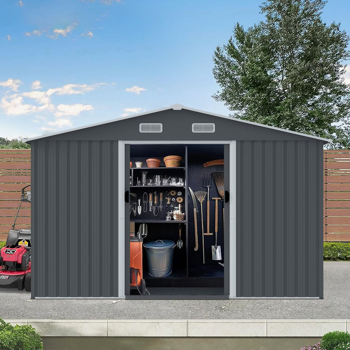 Outdoor Storage Shed 8 x 10 FT Large Metal Tool Sheds, Heavy Duty Storage House with Sliding Doors with Air Vent,Dark Grey [Weekend can not be shipped, order with caution]