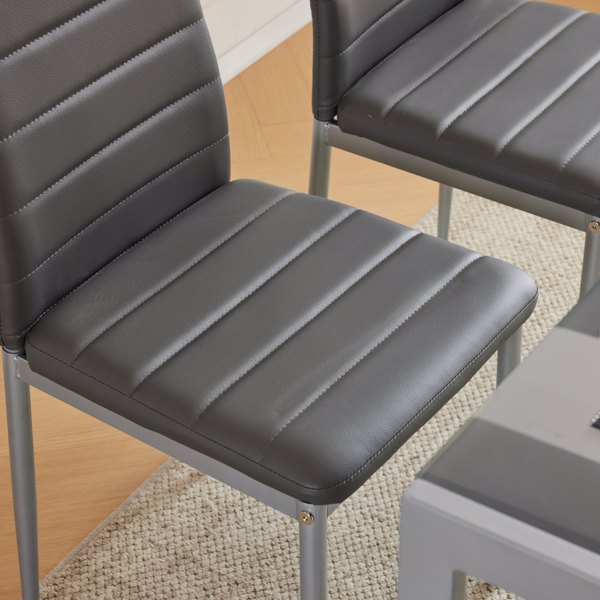 4pcs high back horizontal sewing decorative PVC dining chair round tube grey N101