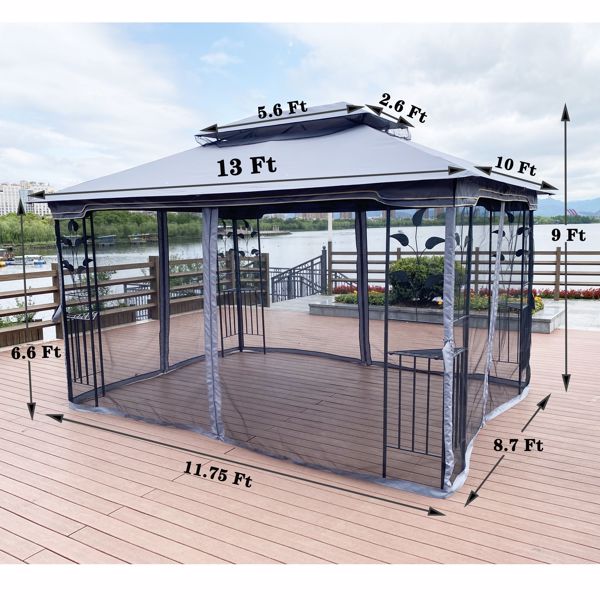 13x10 Outdoor Patio Gazebo Canopy Tent With Ventilated Double Roof And Mosquito net,Gray Top [Sale to Temu is Banned.Weekend can not be shipped, order with caution]