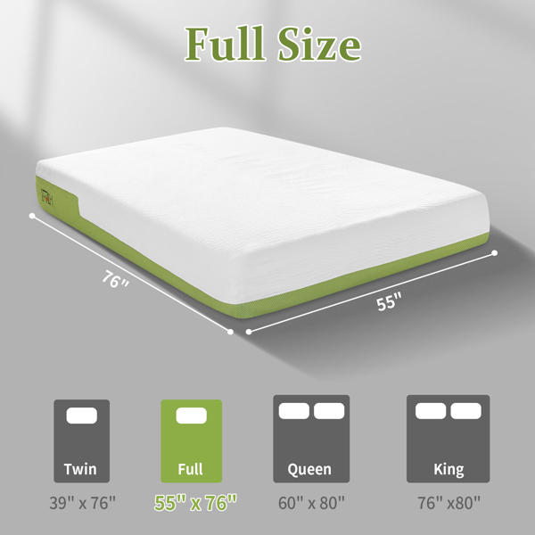 10 Inch Gel Memory Foam Mattress for Cool Sleep, Pressure Relieving, Matrress-in-a-Box, Full Size