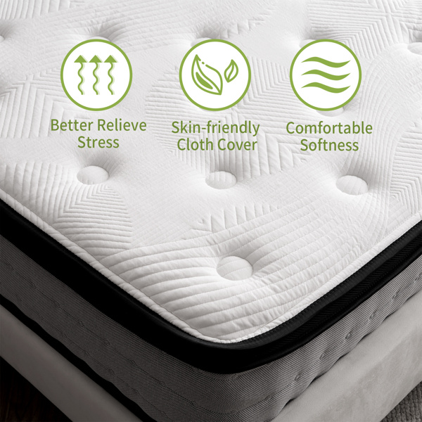 12 Inch Medium Firm Hybrid Mattress in a Box, Individually Wrapped Pocket Spring for Motion Isolation and Cooling Gel Infused Memory Foam Mattress, King Size