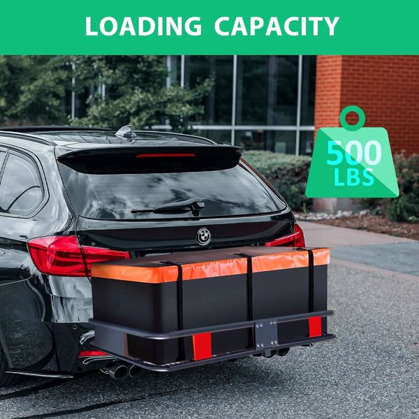 Trailer Hitch Cargo Carrier Rack 500 Lbs｜Heavy Duty Steel Cargo Basket｜60" X 24" X 6" Folding Mount Cargo Carrier with Waterproof Cargo Bag,Cargo Net, Stabilizer for Truck,SUV,RV