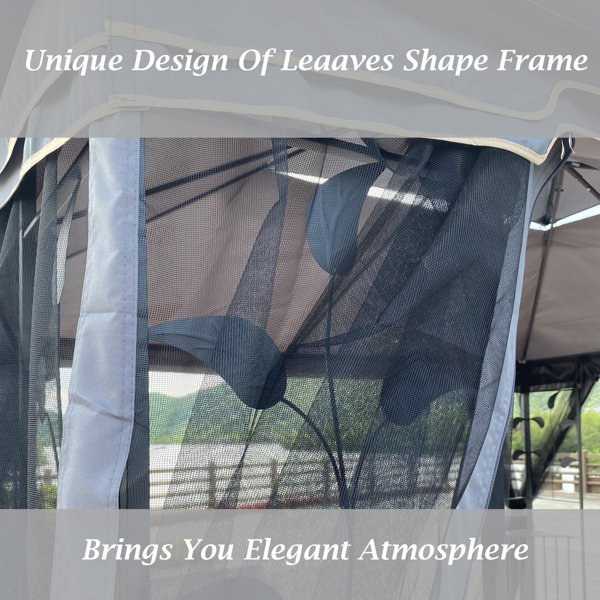 13x10 Outdoor Patio Gazebo Canopy Tent With Ventilated Double Roof And Mosquito net,Gray Top [Sale to Temu is Banned.Weekend can not be shipped, order with caution]