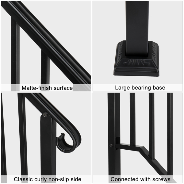 Artisasset Matte Black Outdoor 3 Level Iron Handrail