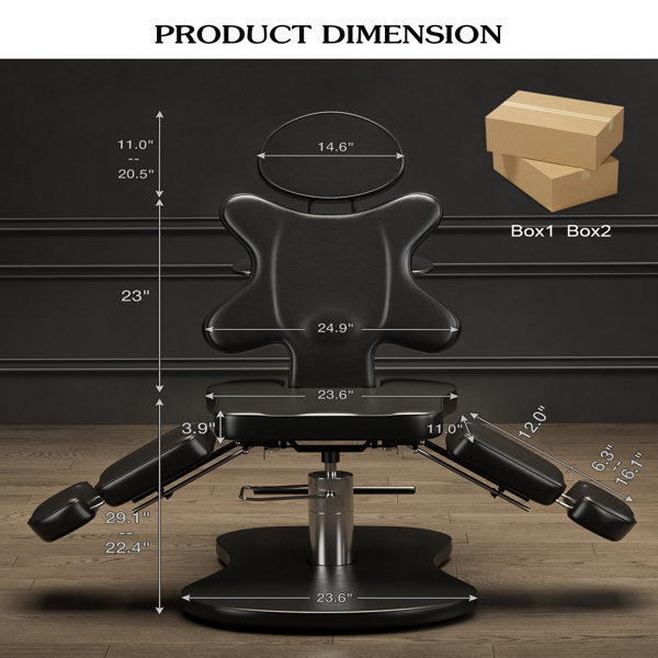 Multi-Purpose Hydraulic Tattoo Chair Split Legs for Artist, 360° Swivel, Height Adjustable, Angle Freely Adjustable, Specially Designed for Back Tattoo