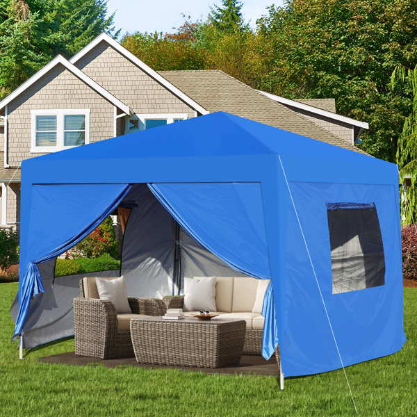 Outdoor 10 x  10 Ft Pop Up Gazebo Canopy with Removable Sidewall, 2 pcs with Zipper,2 pcs Sidewall with Mosquito Netting Window,with 4 pcs Sand Bag ,and Carry Bag,Blue [Sale to Temu is Banned.Weekend 