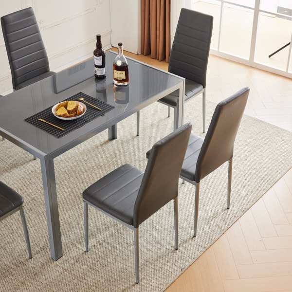 120cm rectangular table leg frame integrated dining table +4pcs high back horizontal sewing decorative dining chair, modern 4-seater dining table chair set