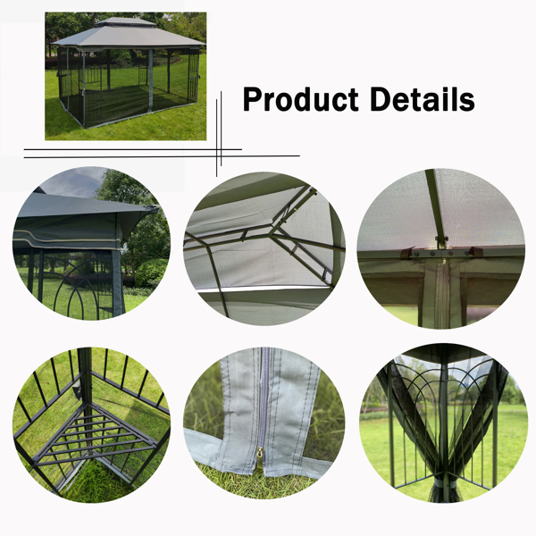 13x10 Outdoor Patio Gazebo Canopy Tent With Ventilated Double Roof And Mosquito Net(Detachable Mesh Screen On All Sides),Suitable for Lawn, Garden, Backyard and Deck,Gray Top [Sale to Temu is Banned.W