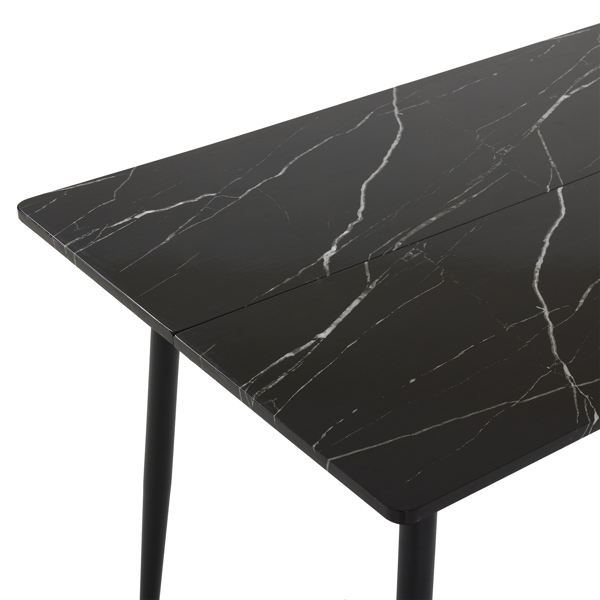 Disassemble rectangular table with arc MDF Black tabletop splicing PVC marble surface 140*76*76cm N101