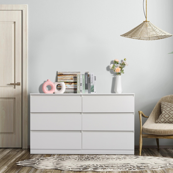 FCH 6 Drawer Double Dresser for Bedroom, Wide Storage Cabinet for Living Room Home Entryway, White