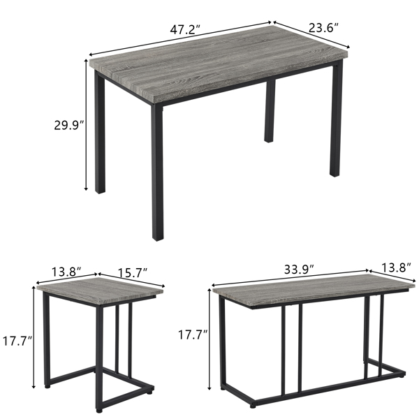 Dining Table Set for 4, Kitchen Table with 2 Stools and a Bench, 4 Piece Kitchen Table Set for Small Space, Home Kitchen Bar Pub Apartment, Gray