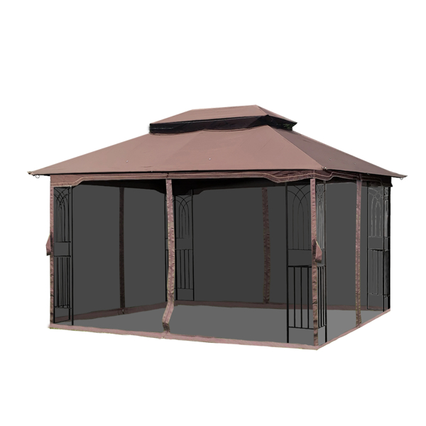 13x10 Outdoor Patio Gazebo Canopy Tent With Ventilated Double Roof And Mosquito Net(Detachable Mesh Screen On All Sides),Suitable for Lawn, Garden, Backyard and Deck,Brown Top [Sale to Temu is Banned.