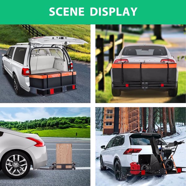 Trailer Hitch Cargo Carrier Rack 500 Lbs｜Heavy Duty Steel Cargo Basket｜60" X 24" X 6" Folding Mount Cargo Carrier with Waterproof Cargo Bag,Cargo Net, Stabilizer for Truck,SUV,RV