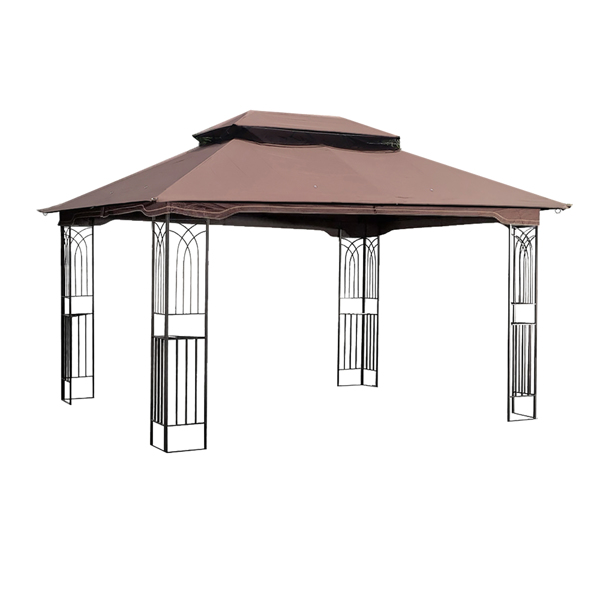 13x10 Outdoor Patio Gazebo Canopy Tent With Ventilated Double Roof And Mosquito Net(Detachable Mesh Screen On All Sides),Suitable for Lawn, Garden, Backyard and Deck,Brown Top [Sale to Temu is Banned.