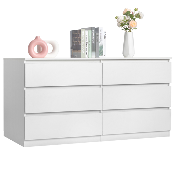 FCH 6 Drawer Double Dresser for Bedroom, Wide Storage Cabinet for Living Room Home Entryway, White