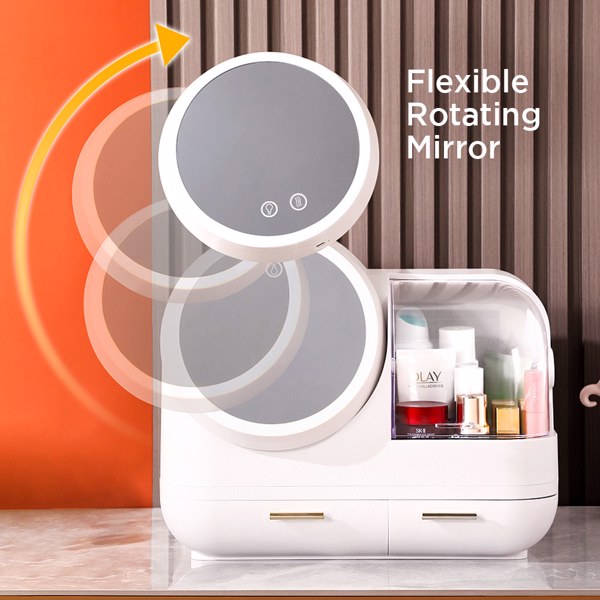 Joybos® Makeup Storage Organizer Box with Led Lighted Mirror White