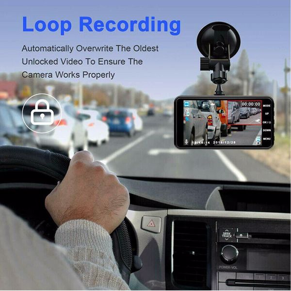 Touch Screen Dash Cam 4" 1080P Dual Lens Car DVR Recorder Front and Rear Camera