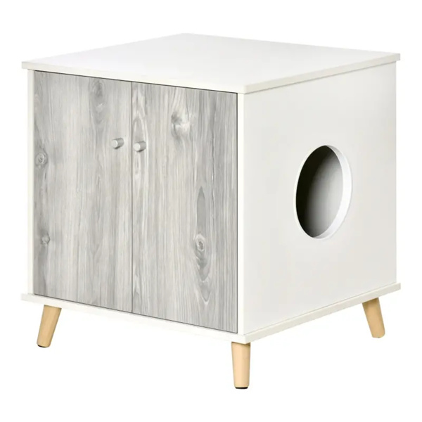 23.5" Wooden Cat Litter Box White End Table