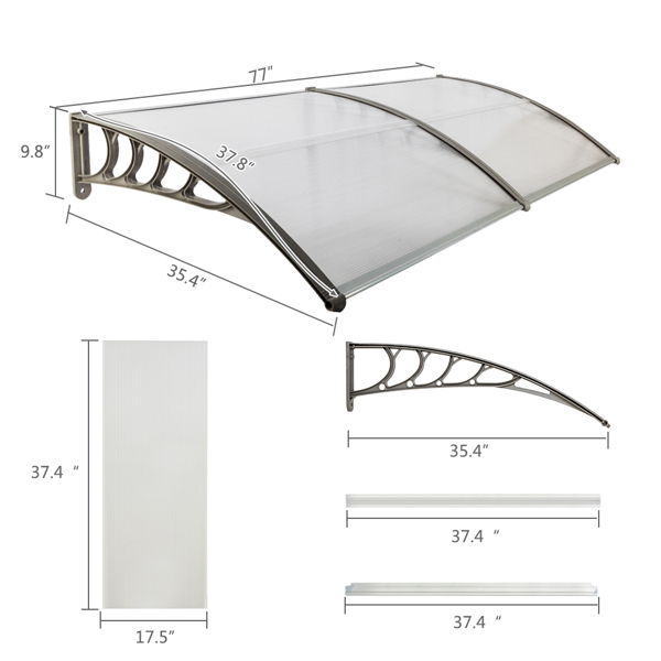 HT-200 x 100 Household Application Door & Window Rain Cover Eaves Canopy Silver & Gray Bracket