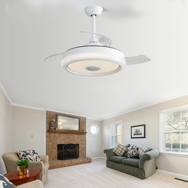 42 Inch Modern Invisible Ceiling Fan, 120V 3 ABS Blades Remote Control Reversible DC Motor, With 36W Led Light Smart APP Control, Past ETL Ceiling Fan[Unable to ship on weekends, please place orders w