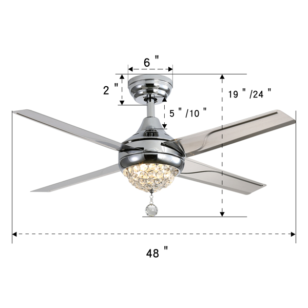 48 Inch Crystal Ceiling Fan With 3 Speed Wind 5 Iron Blades Remote Control AC Motor With Light[Unable to ship on weekends, please place orders with caution]