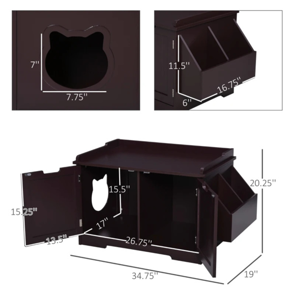 Brown Wooden Cat Litter Box ,Cat Washroom，Nightstand ，End Table 