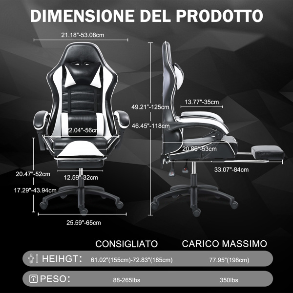 Game Chair, Adult Electronic Gaming Chair, Ergonomically Designed, PU Leather, Lounge Chair with Footstool and Waist Support, Office Chair, White