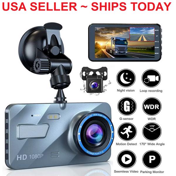 Touch Screen Dash Cam 4" 1080P Dual Lens Car DVR Recorder Front and Rear Camera