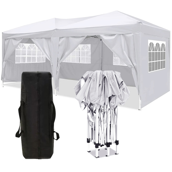 10'x20' EZ Pop Up Canopy Outdoor Portable Party Folding Tent with 6 Removable Sidewalls + Carry Bag + 4pcs Weight Bag White