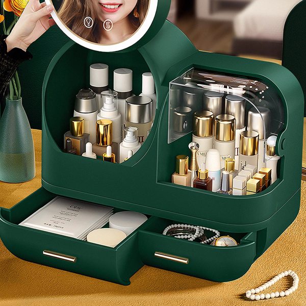 Joybos® Makeup Storage Organizer Box with Led Lighted Mirror