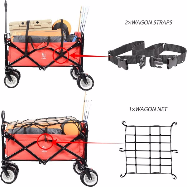 Collapsible Heavy Duty Beach Wagon Cart Outdoor Folding Utility Camping Garden Beach Cart with Universal Wheels Adjustable Handle Shopping (red)