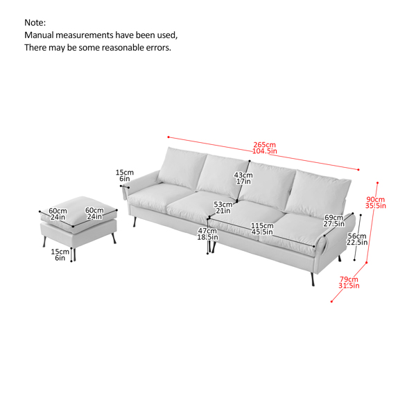 104.5"Modern Sectional Technical leather L-Shaped Sofa Couch with Convertible Ottoman 