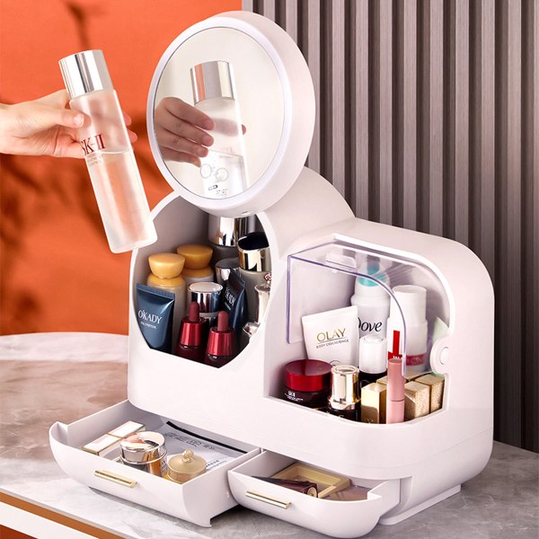 Joybos® Makeup Storage Organizer Box with Led Lighted Mirror White
