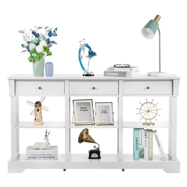 Console Sofa Table with Ample Storage, Retro Kitchen Buffet Cabinet Sideboard with Open Shelves and 3 Drawers, Accent Storage Cabinet for Entryway/Living Room Vintage White