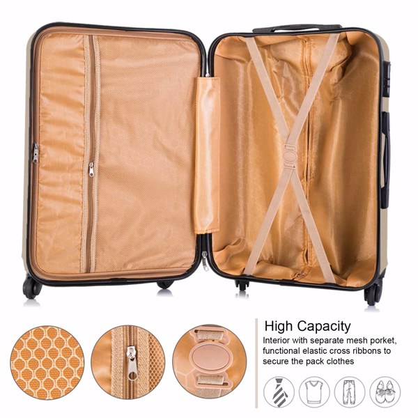 4 Piece Set Luggage Sets Suitcase ABS Hardshell Lightweight Spinner Wheels Champagne Gold