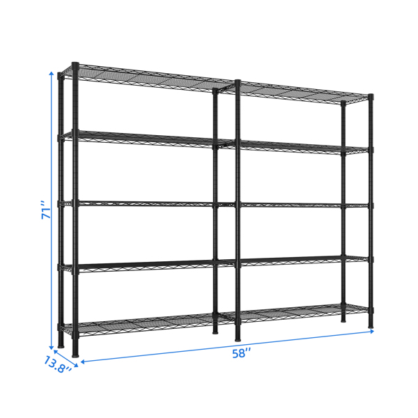 58''W  Adjustable  Storage Shelves 1500LBS  NSF  Wire Shelving Unit 5 Tier Metal Shelving for Storage Rack Shelves for Storage Heavy Duty Garage Shelf Pantry Shelves Kitchen Shelving,  58''W*59.06''H*