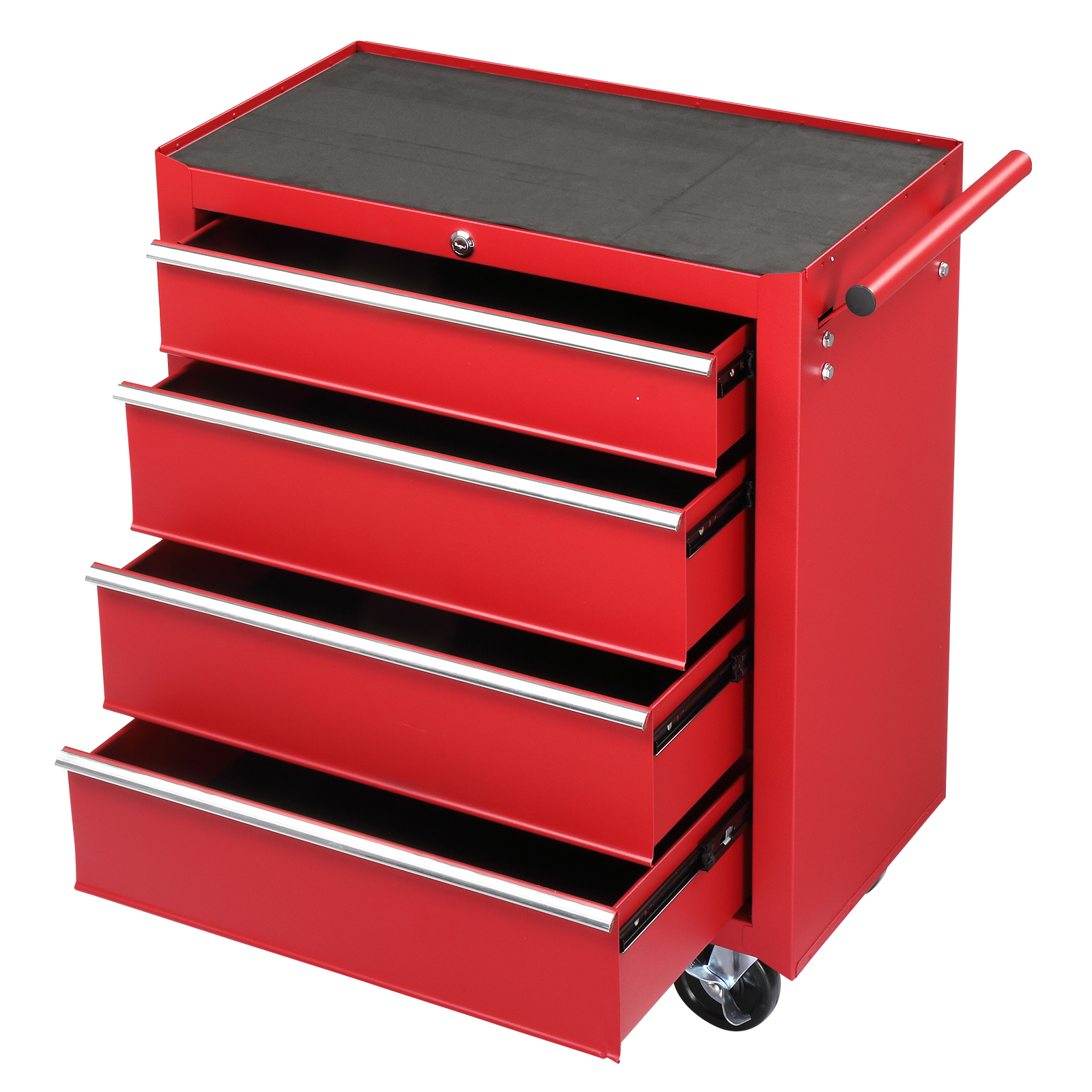 Steel maintenance tool cart single base cabinet 4 drawers 330lb red view 5