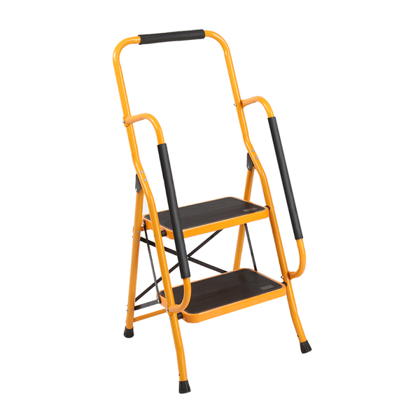 Iron 2-step ladder with handrails ginger