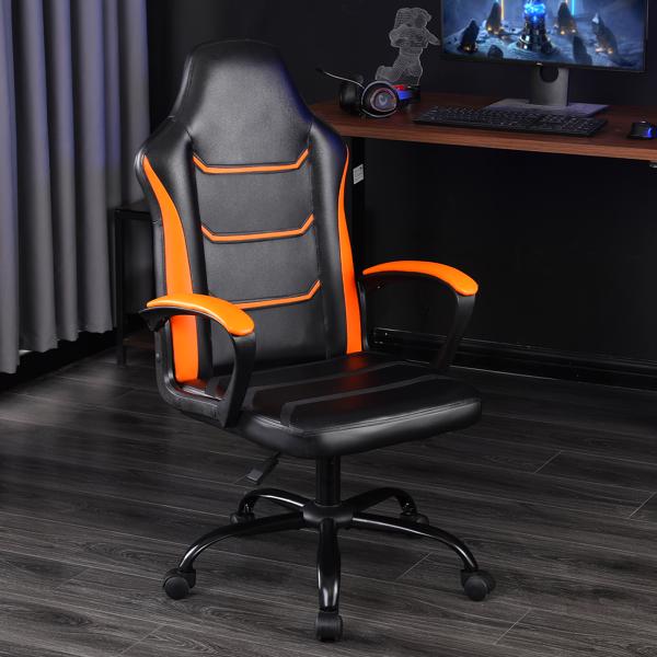 Video Gaming Computer Chair, Office Chair Desk Chair with Arms, Adjustable Height Swivel PU Leather Executive with Wheels for Adults Women Men, Orange 